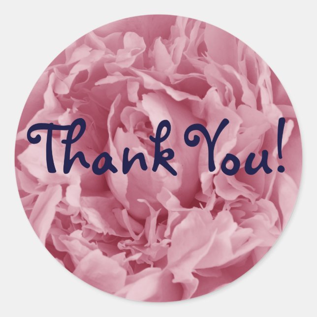Pegatina Redonda Pink Peony, ¡Gracias! (Anverso)