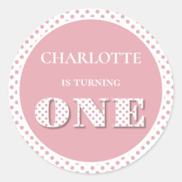 Pegatina Redonda Pink Polka Dots 1er cumpleaños