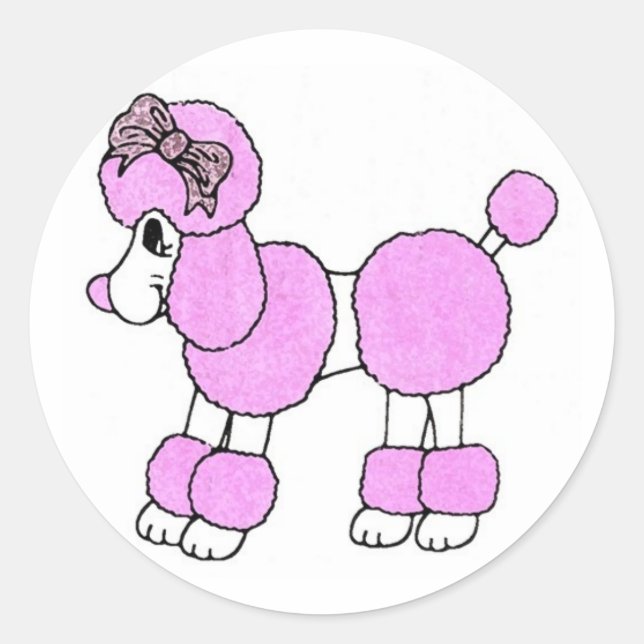 Pegatina Redonda Pink Poodle (Anverso)