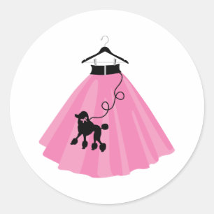 Pegatina Redonda Pink Poodle Skirt