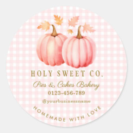 Pegatina Redonda Pink Pumpkin Gingham Bakery
