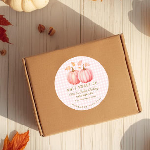 Pegatina Redonda Pink Pumpkin Gingham Bakery