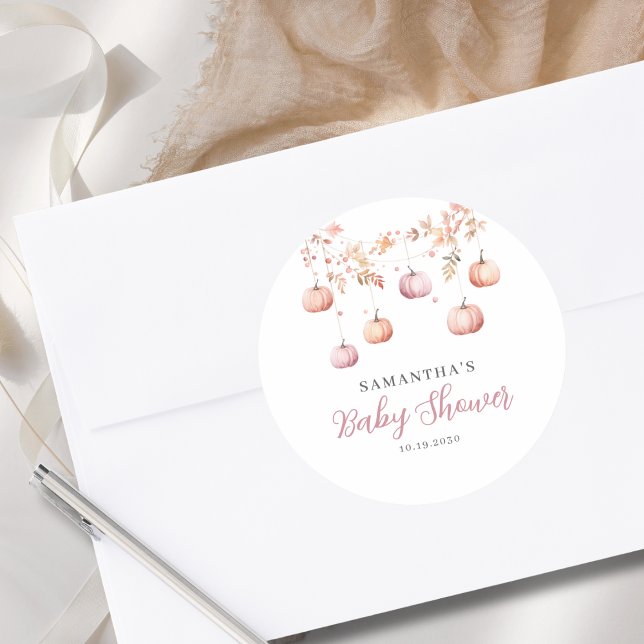 Pegatina Redonda Pink Pumpkin Girl Baby Shower  (Subido por el creador)
