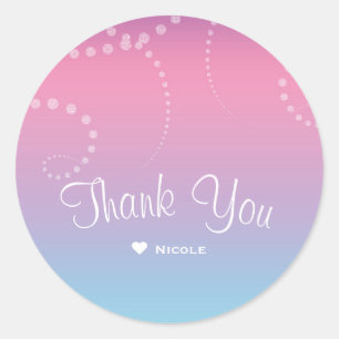 Pegatina Redonda Pink Purple Blue Despojada Niñas Fiesta de Cumplea