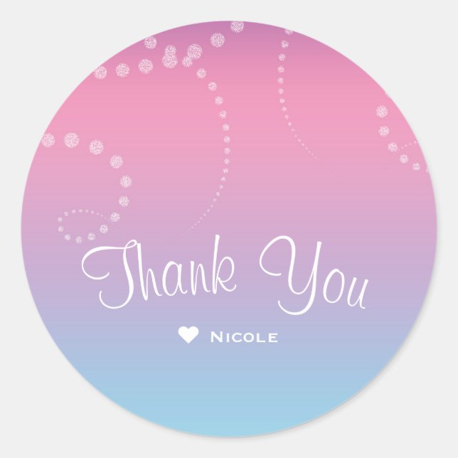 Pegatina Redonda Pink Purple Blue Despojada Niñas Fiesta de Cumplea (Anverso)