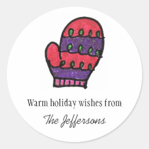 Pegatina Redonda Pink Purple Mitten