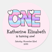 Pink Purple Ombre Stripes Hearts First Birday