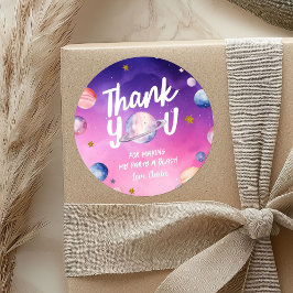 Pegatina Redonda Pink Purple Planet Birthday Gracias Pegatinas