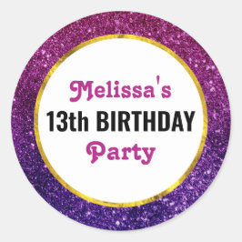 Pegatina Redonda Pink & Purple Sparkling Purpurina Gemstones Cumple