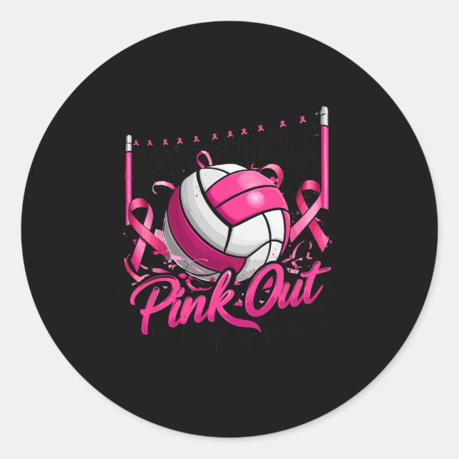 Pegatina Redonda Pink R: Voleibol Provoca Conciencia sobre el Cánce (Anverso)