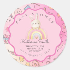 Pegatina Redonda pink rabbit cute baby shower