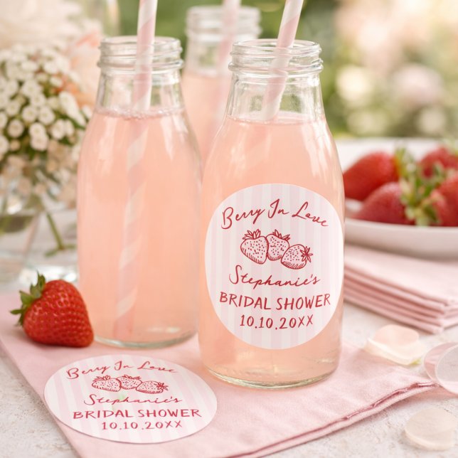 Pegatina Redonda Pink Red Berry In Love Bridal Shower Thank You (Subido por el creador)