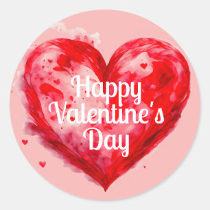 Pegatina Redonda Pink Red Heart Feliz Día de San Valentín