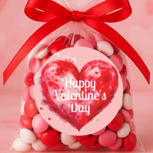 Pegatina Redonda Pink Red Heart Feliz Día de San Valentín
