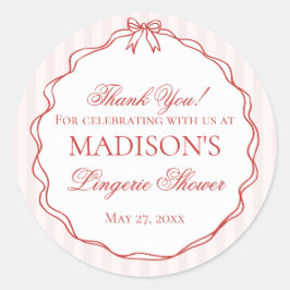 Pegatina Redonda Pink & Red Lingerie Shower Panty Party Favors