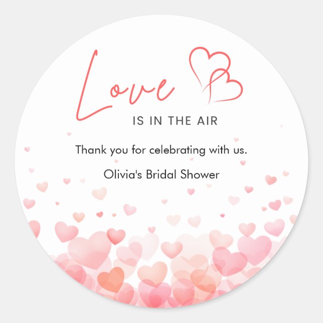 Pegatina Redonda Pink & Red Love is in the Air Bridal Shower  (Anverso)