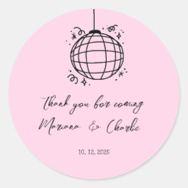 Pegatina Redonda Pink Retro Hand Drawn Disco Ball Illustration 