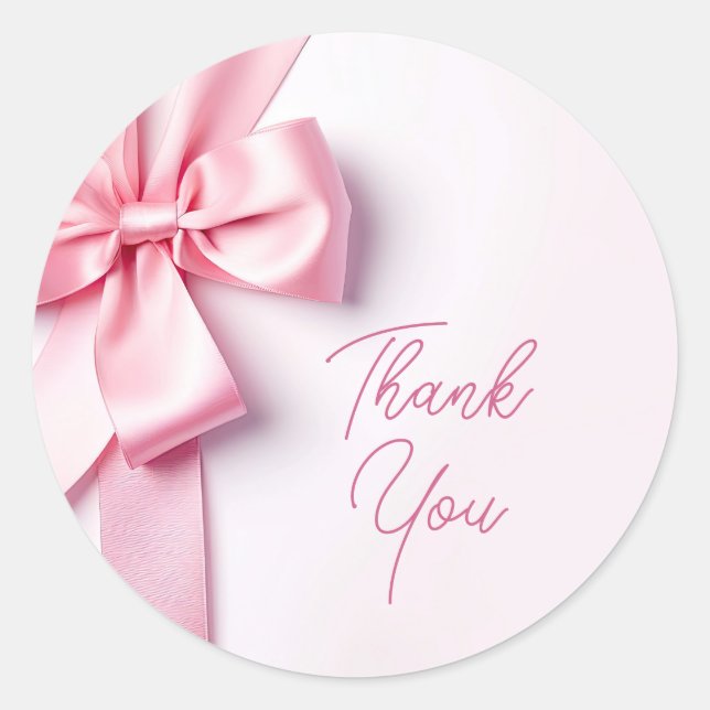 Pegatina Redonda Pink Ribbon Bow Thank You (Anverso)