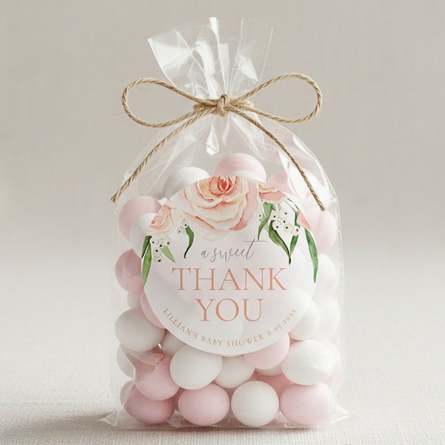 Pegatina Redonda Pink Rose Floral Girl Baby Shower Thank You (Subido por el creador)