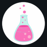 Pegatina Redonda Pink Science Beaker<br><div class="desc">¿Tienes un niño que ama la ciencia? Les encantarán los Pegatinas de Pink Science Beaker,  diseñados por Enchantsofisticada Design Company. Estos pegatinas redondos cuentan con un vaso de agua para la química lleno de líquido burbujeante rosa. Es perfecto para fiestas de cumpleaños de ciencia infantil.</div>