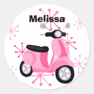 Pegatina Redonda Pink Scooter