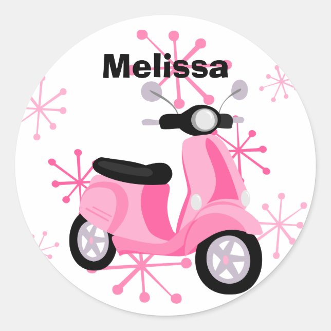 Pegatina Redonda Pink Scooter (Anverso)