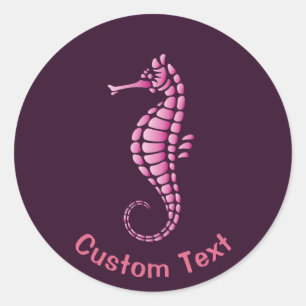 Pegatina Redonda Pink Seahorse