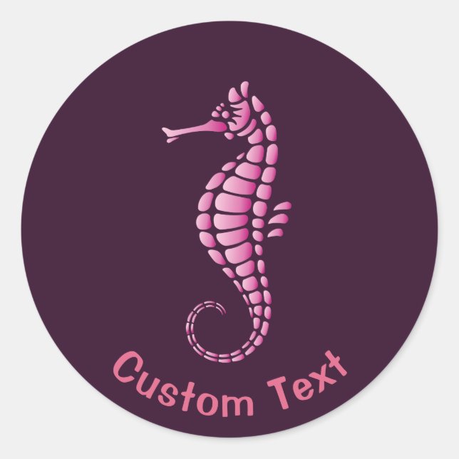 Pegatina Redonda Pink Seahorse (Anverso)