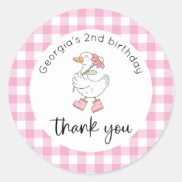Pegatina Redonda Pink Silly Goose Birday Gracias
