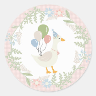 Pegatina Redonda Pink Silly Goose Floral Gingham Favores