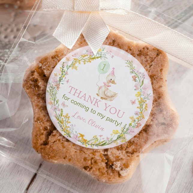 Pegatina Redonda Pink Silly Goose Floral Girl Birthday (Subido por el creador)