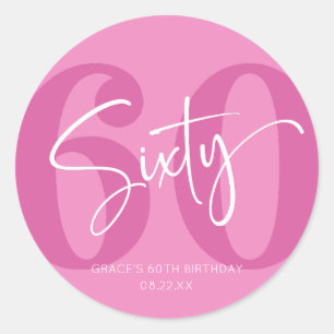 Pegatina Redonda Pink Sixty 60th Sixthday Party Favor