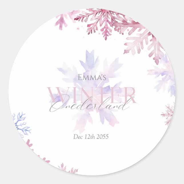 Pegatina Redonda Pink Snowflake Envelope Seal Sticker Winter  (Anverso)