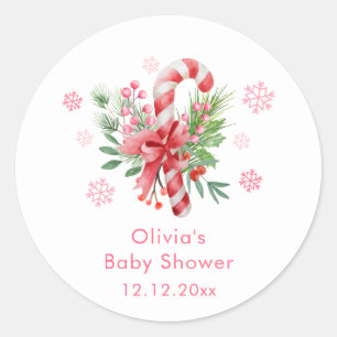 Pegatina Redonda Pink Snowflake Festiva Dulce Niña Baby Shower