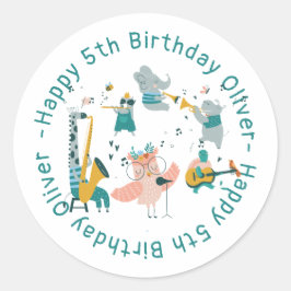 Pegatina Redonda Pink Songbird con la Banda Animal Cumpleaños