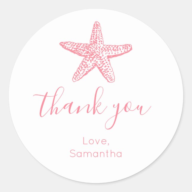Pegatina Redonda Pink Starfish Gracias (Anverso)