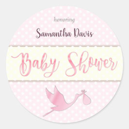 Pegatina Redonda Pink Stork Baby Baby Shower