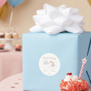 Pegatina Redonda Pink Stork Entrega Especial Baby Shower