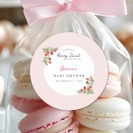 Pegatina Redonda Pink Strawberry Baby Shower