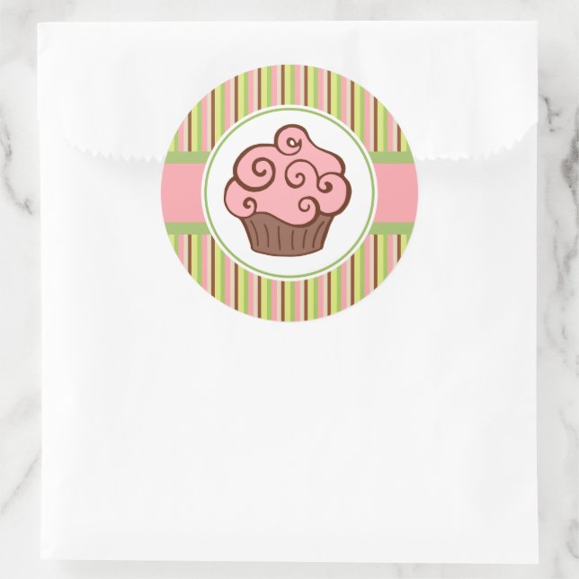 Pegatina Redonda Pink Striped Cupcake Stickers (Bolso)