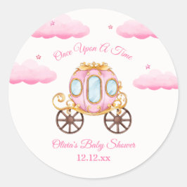 Pegatina Redonda Pink Sweet Fairy Princess Carriage Baby Shower