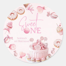 Pegatina Redonda Pink Sweet One Round Favor Stickers
