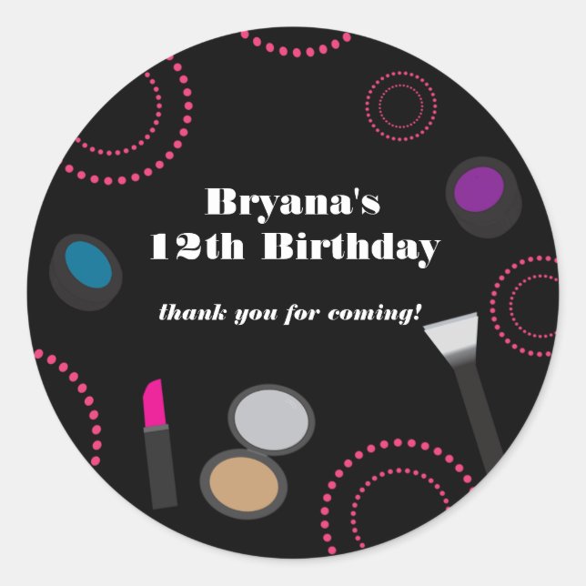 Pegatina Redonda Pink Swirl Black Makeup Party Favorece a los Pegat (Anverso)