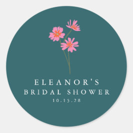 Pegatina Redonda Pink Teal Green Flores Boho Ducha de Novia Persona