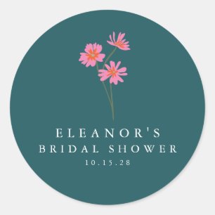 Pegatina Redonda Pink Teal Green Flores Boho Ducha de Novia Persona
