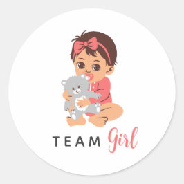 Pegatina Redonda Pink Team Girl Sticker with Baby and Bear