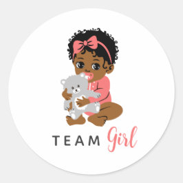 Pegatina Redonda Pink Team Girl Sticker with Black Baby and Bear