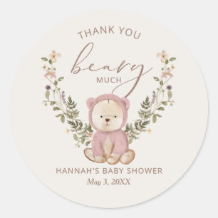 Pegatina Redonda Pink Teddy Bear Baby Shower Favor