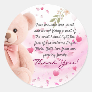 Pegatina Redonda Pink Teddy Bear Baby Shower Thank You Sticker