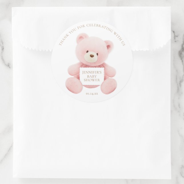 Pegatina Redonda Pink Teddy Bear Gracias (Bolso)